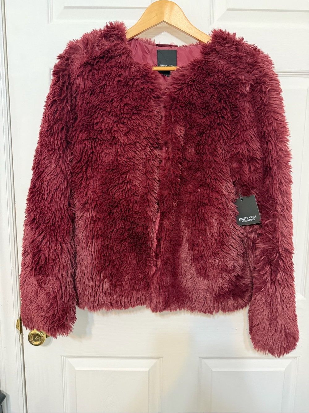 Simply Vera Vera Wang Plush Faux-Fur Jacket in Burgundy